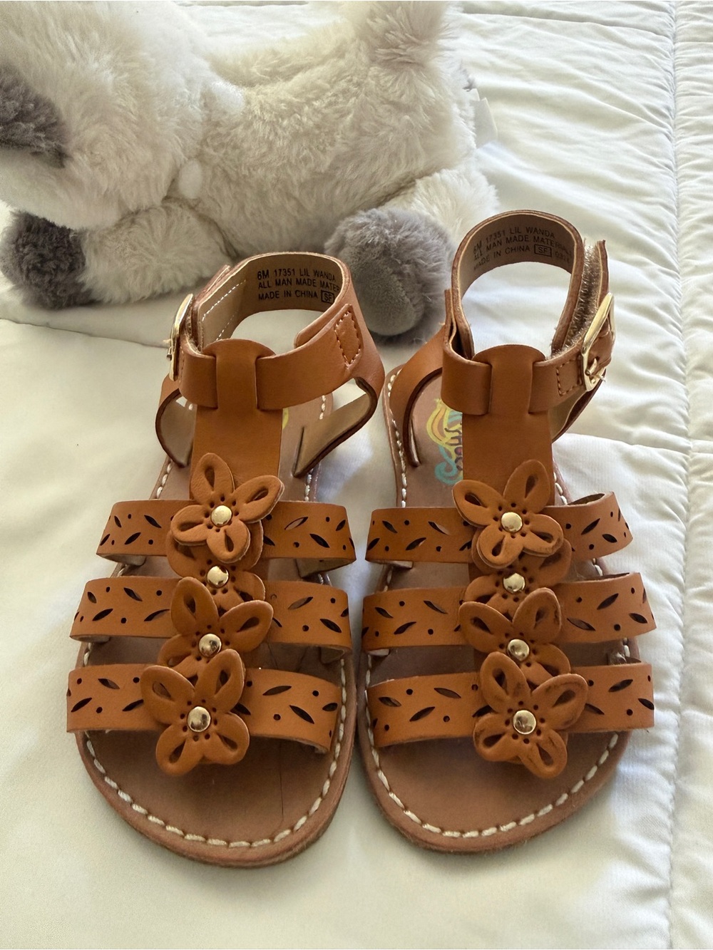 Tan Flower Gladiator Sandals for Toddler Girl